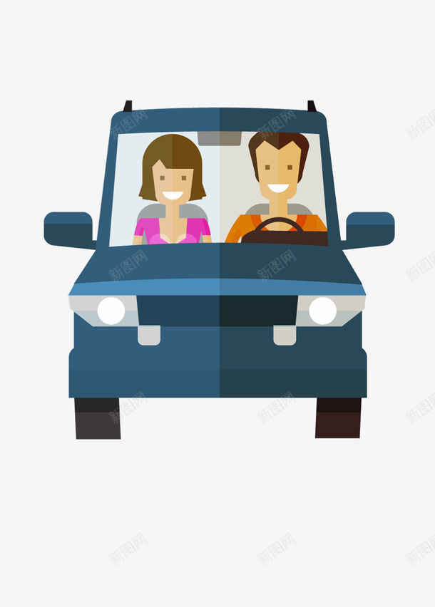 卡通汽车里的男人女人png免抠素材_新图网 https://ixintu.com 人物 开车 微笑的 手绘图 汽车 表情 驾驶室
