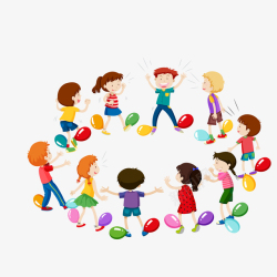 一起踩水坑玩踩气球的儿童人物矢量图高清图片