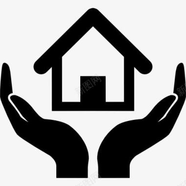 家庭保险的象征房子在手图标图标
