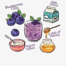 蜂蜜制作彩绘蓝莓奶昔食谱矢量图高清图片