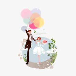 幸福婚姻幸福奔跑的新郎新娘高清图片