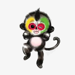 生肖小猴子中国风水墨画一只可爱的眨眼睛的高清图片