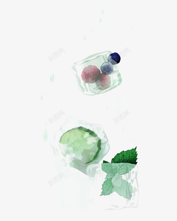 水彩冰块png免抠素材_新图网 https://ixintu.com 冰块 卡通 手绘 插画 柠檬 薄荷