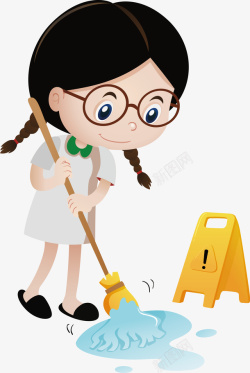 家居女孩扫地打扫卫生人物矢量图高清图片
