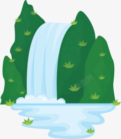 绿色瀑布绿色小草假山瀑布矢量图高清图片