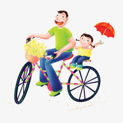 宝宝春游爸爸骑自行车带宝宝去春游卡通插高清图片