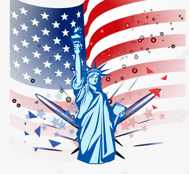 美国独立日国旗和自由女神像psd免抠素材_新图网 https://ixintu.com 彩色 独立 美国国旗 美国独立日 自由 自由女神