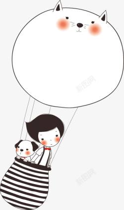 气球小人坐热气球的少女高清图片