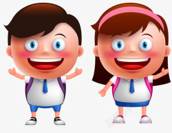 立体笑脸卡通手绘3D上学的男生和女生高清图片
