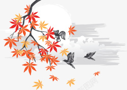 秋天夜晚美丽枫叶矢量图素材