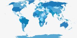 五大洲地形图蓝色分区域世界地图高清图片