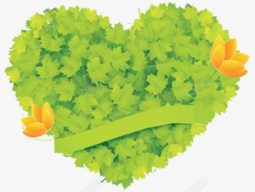 绿枫叶花卉心形图标图标