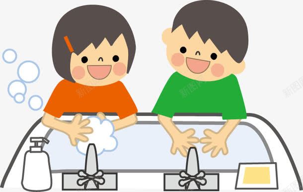 洗手的孩子png免抠素材_新图网 https://ixintu.com 卡通 孩子 微笑 手绘 手部消毒 洗手 洗手宣传海报 矢量洗手图