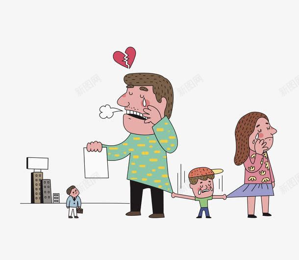 离婚的父母png免抠素材_新图网 https://ixintu.com 卡通 女孩 婚姻失败 孩子 心碎 手绘 水彩 漫画 男孩 破裂的心 离婚