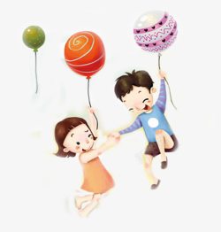 手绘抓着气球男孩卡通多彩气球装饰图案高清图片