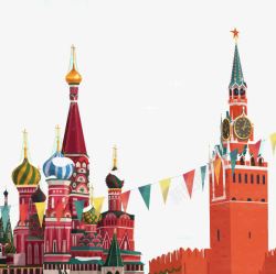 卡通俄罗斯扁平化城堡与高楼高清图片