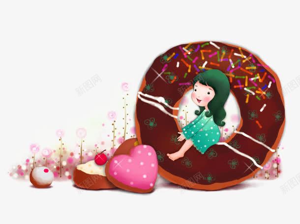 甜点和女孩png免抠素材_新图网 https://ixintu.com 卡通手绘 女孩 小女孩 巧克力 樱桃 水果 爱心 甜甜圈 甜食