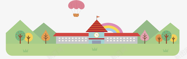 卡通创意学校展板图png免抠素材_新图网 https://ixintu.com 创意的 卡通 学校 展板 彩虹 手绘 热气球 绿色的