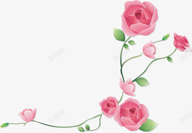 粉色玫瑰png免抠素材_新图网 https://ixintu.com 叶子 粉色玫瑰花 美丽的 花朵 花瓣 藤条 装饰