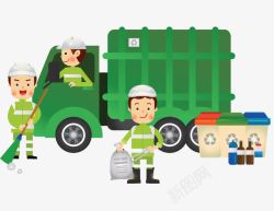 树桩垃圾桶插图卡通打扫卫生的环卫工人高清图片