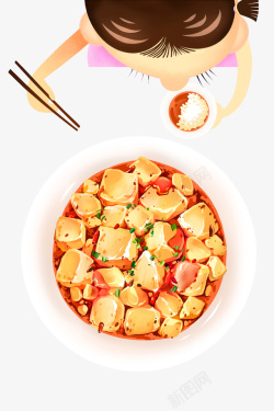 豆腐坊黄色喜庆扁平麻婆豆腐美食插画高清图片