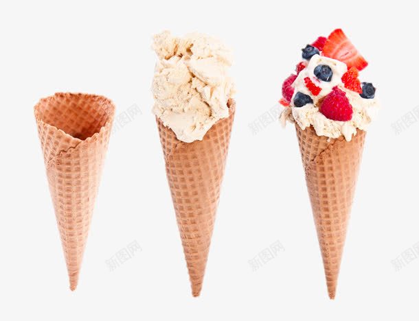 三个冰淇淋甜筒png免抠素材_新图网 https://ixintu.com 产品实物 免费png素材 冰淇淋 冷饮 蛋筒