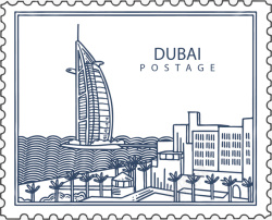 阿联酋城市迪拜邮票矢量图素材