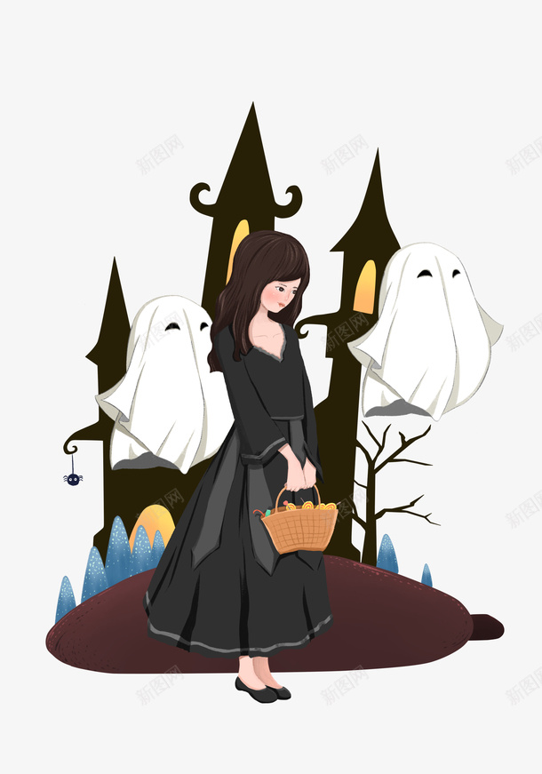 万圣节女巫幽灵插画png免抠素材_新图网 https://ixintu.com 万圣节 女巫 幽灵 插画