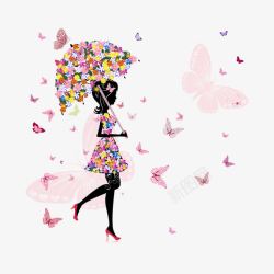 少女与花蝴蝶组成的小女孩高清图片