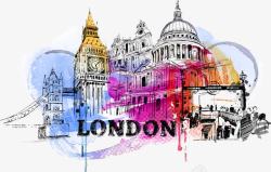 伦敦城市水彩伦敦城市建筑矢量图高清图片