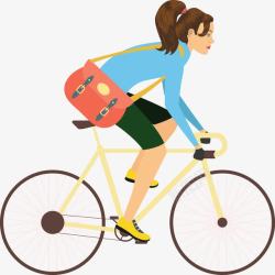 骑车人背着包骑单车的女孩高清图片