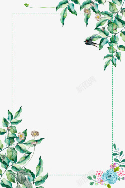 花叶边框春季花叶与燕子装饰边框高清图片