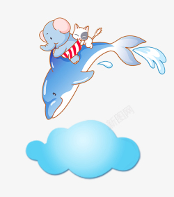 蓝色水浪六一儿童节卡通小动物装饰高清图片