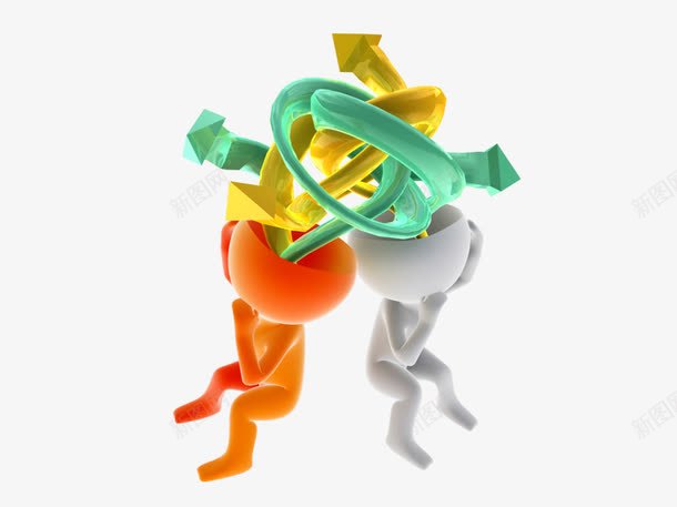 3D人偶插图png免抠素材_新图网 https://ixintu.com 3D人偶 3D设计 交流 动作 思考 抽象概念 插图 橘色娃娃 沟通 箭头 纠结 缠绕