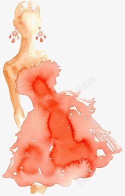 水彩粉色裙子素材