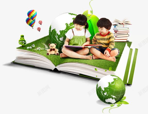 坐在树上看书的孩子png免抠素材_新图网 https://ixintu.com 儿童 教育 环保 看书 绿色