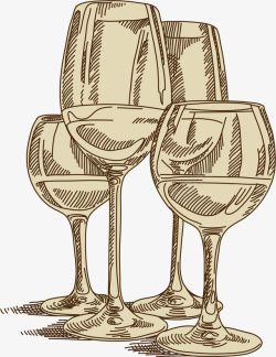 葡萄酒插画四个高脚酒杯手绘速写红酒葡矢量图高清图片