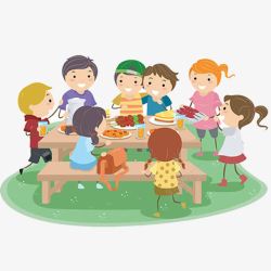 春游一家人踏青郊游户外野餐聚会手绘卡通素高清图片