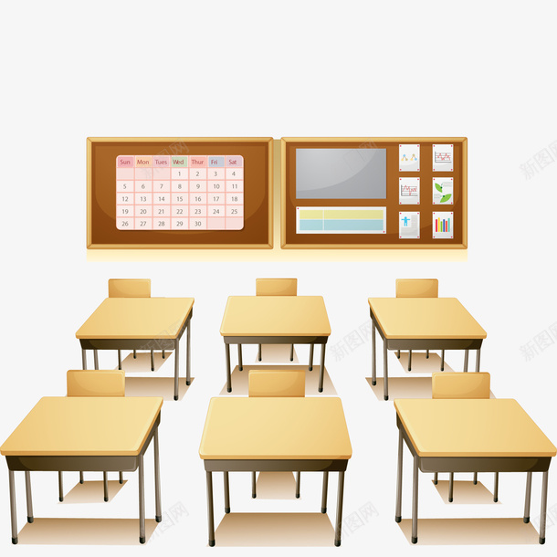 卡通教室png免抠素材_新图网 https://ixintu.com 一起向未来黑板报 卡通 学校 教室 桌椅 毕业季 课堂 黑板