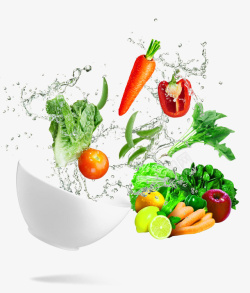 水的元素水花四溅碗里的新鲜蔬菜高清图片