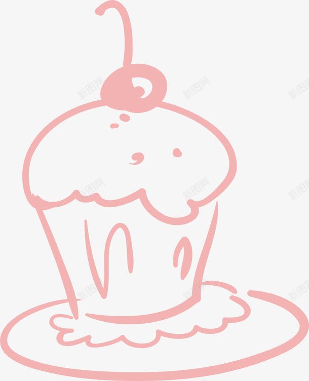 卡通蛋糕png免抠素材_新图网 https://ixintu.com AI 卡通 可爱 手绘 樱桃 水果 纸杯蛋糕 线条 蛋糕