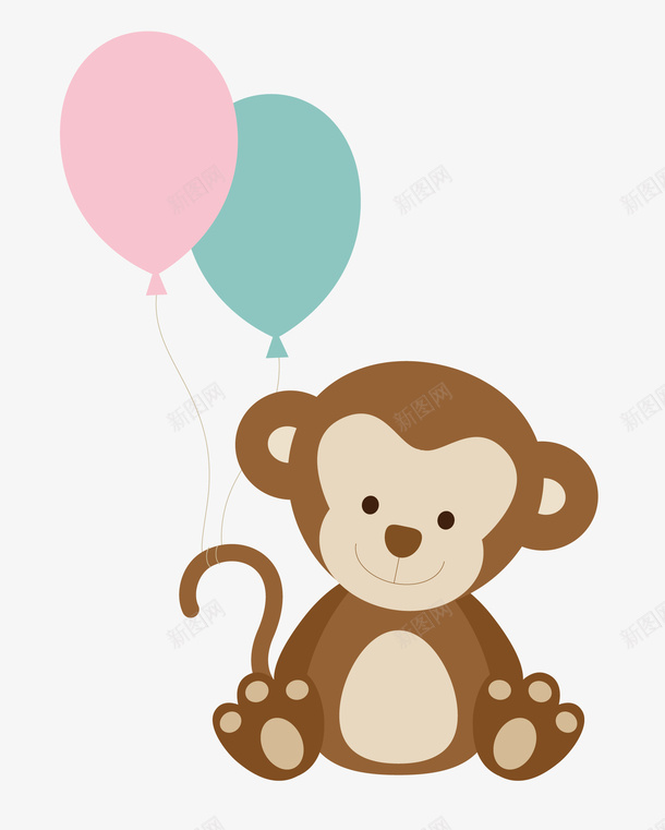 小猴子手里的气球png免抠素材_新图网 https://ixintu.com png图形 png装饰 动物 小猴子 手绘 气球 水彩 装饰