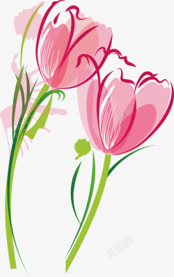 粉绿色花卉装饰大片郁金香春天郁金香矢量图高清图片