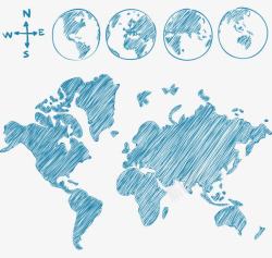 世界地图线条蓝色线条手绘地图高清图片