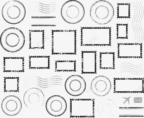 涂鸦怀旧邮戳印章图标png_新图网 https://ixintu.com 印章 图标 圆形 怀旧 方形 油贴 波浪形 涂鸦风 邮戳 邮票 集邮