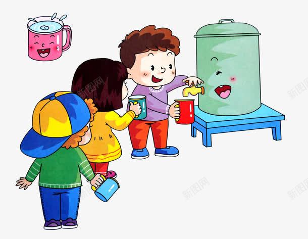 排队接水png免抠素材_新图网 https://ixintu.com 卡通 喝水 喝水的人 小朋友 文明 饮水壶
