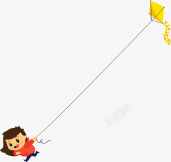 黄色风筝春天放风筝的孩子可爱插图高清图片