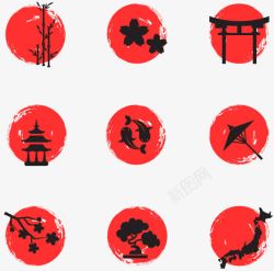 日本图标9款圆形日本元素图标高清图片