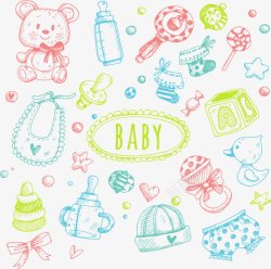 小熊棒棒糖素描手绘婴儿玩具矢量图高清图片