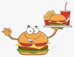 卡通设计蟹黄堡端着汉堡的汉堡小人高清图片
